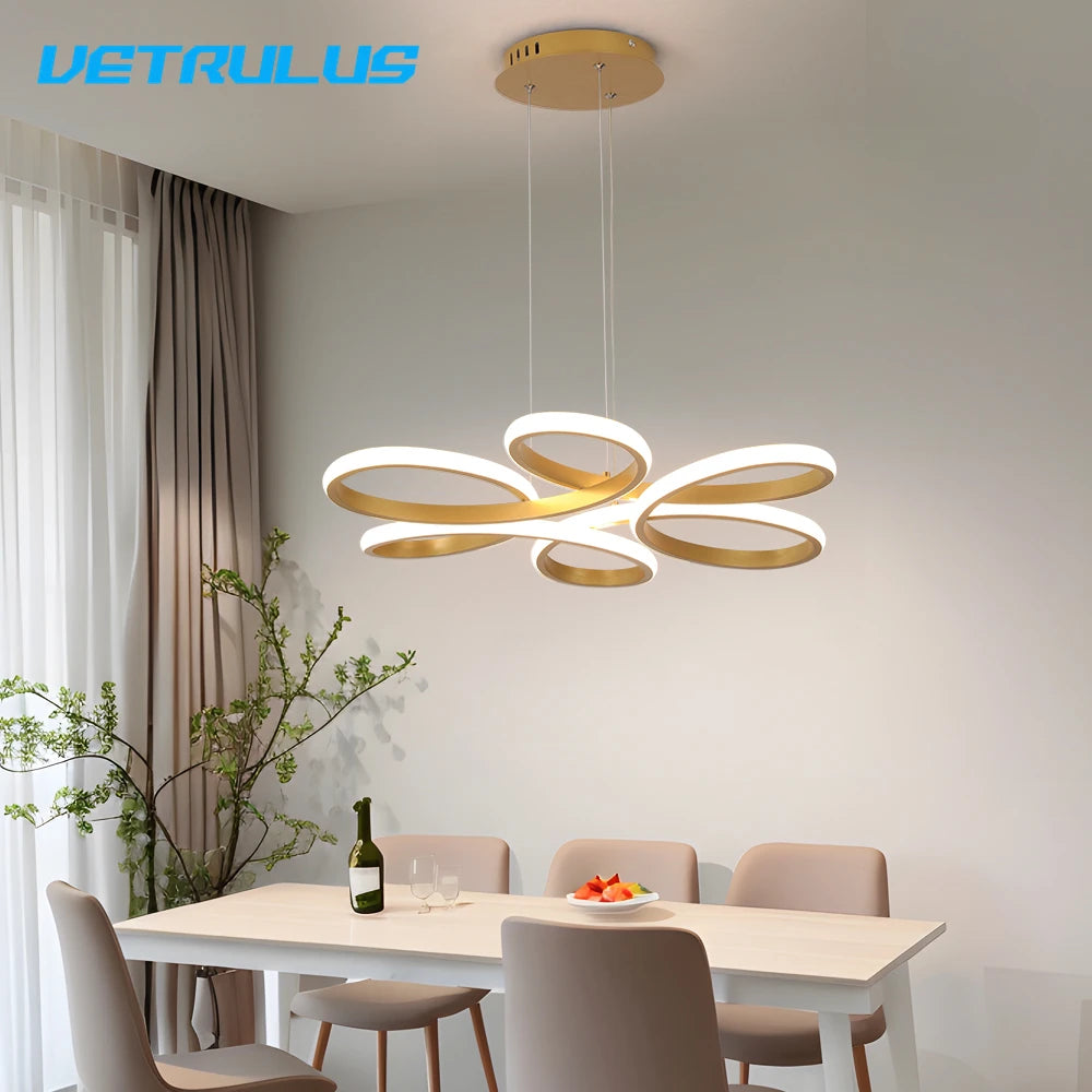 lampe suspendue moderne blanche dorée salon chambre contemporaine télécommande inclusion chaînes suspension
