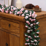 guirlande fleurs artificielles roses vertes décoration murale mariage romantique intérieur festive anniversaire