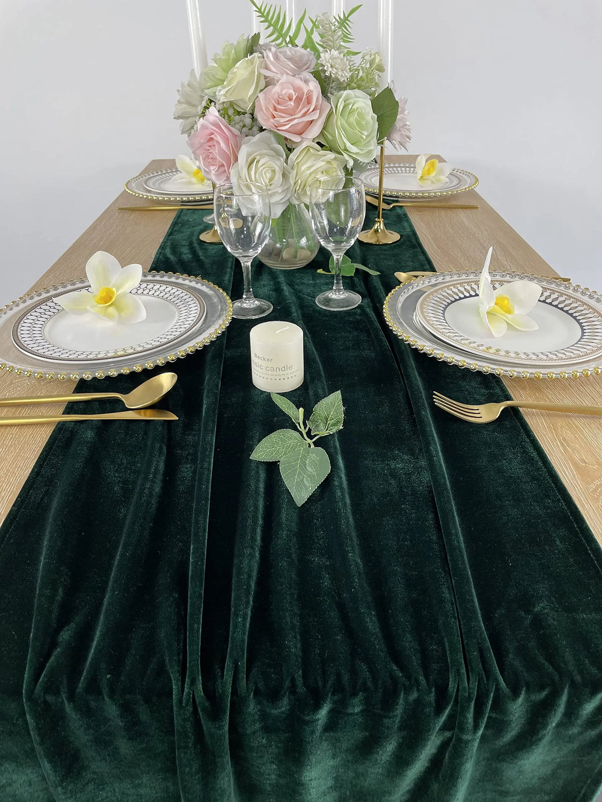 chemin table velours vert foncé classique maison solide imprimé polyester dimensions grandes tables événementiel