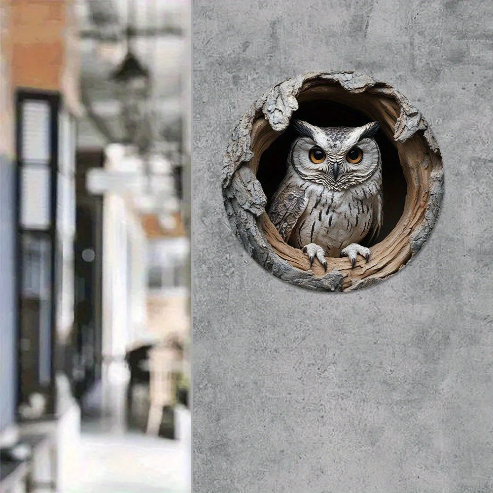 décoration murale hibou bois naturelle 3D plumes écorce fixations inclusées 20cm