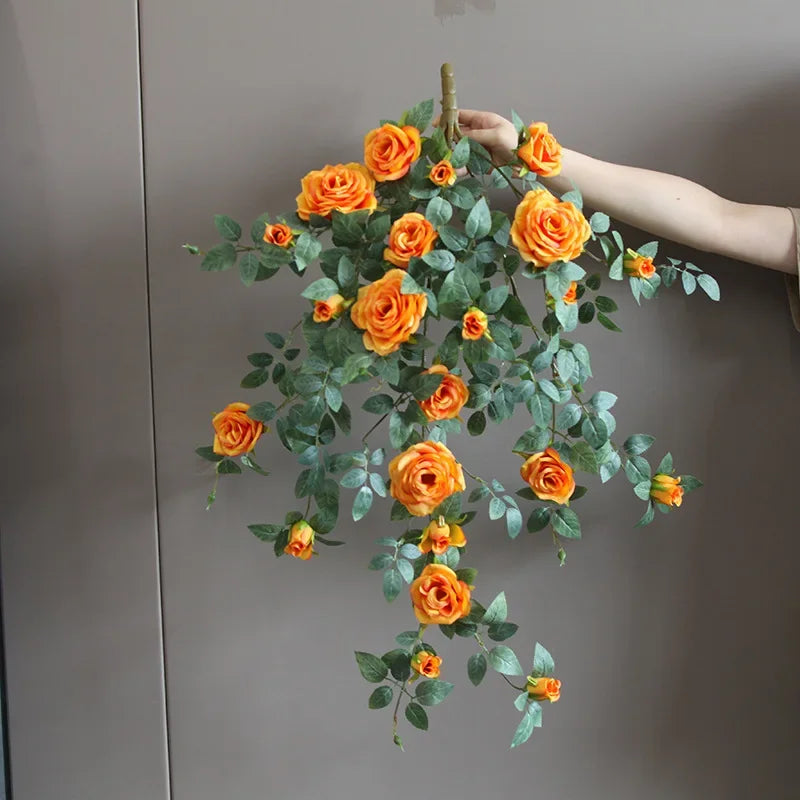 guirlande florale artificielle roses feuilles décoration mariage anniversaire intérieur blanc rose orange vert