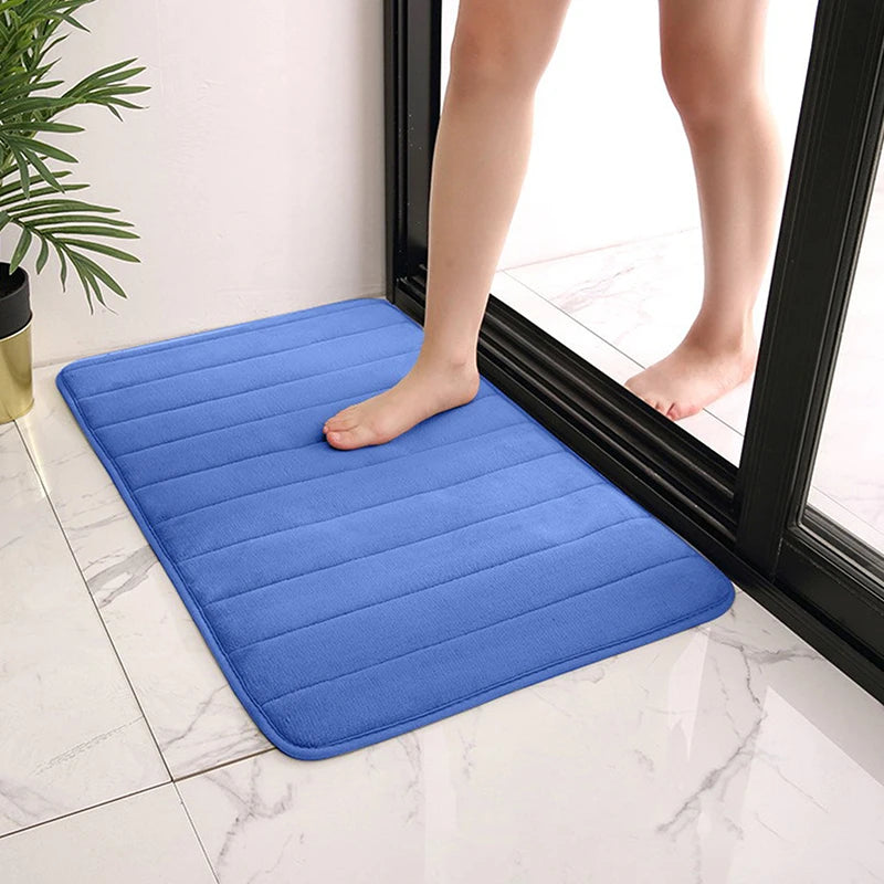 tapis bain coton bleu marine gris clair marron moderne doux absorption eau 60x40cm