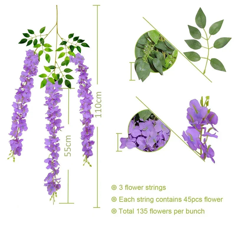guirlande artificielle fleurs violet blanc moderne décoration intérieure mariage anniversaire baby shower pendaison crémaillère