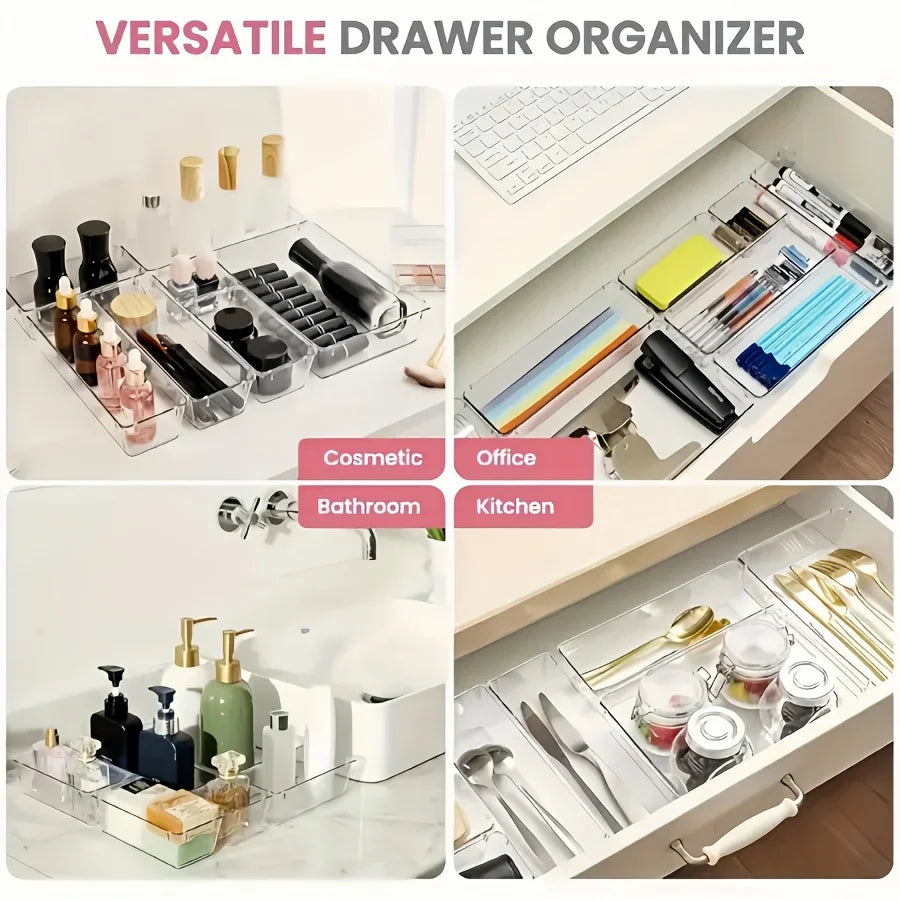 organiseur tiroir transparent compartiments multiples rangement cosmétiques réutilisable moderne sans motif