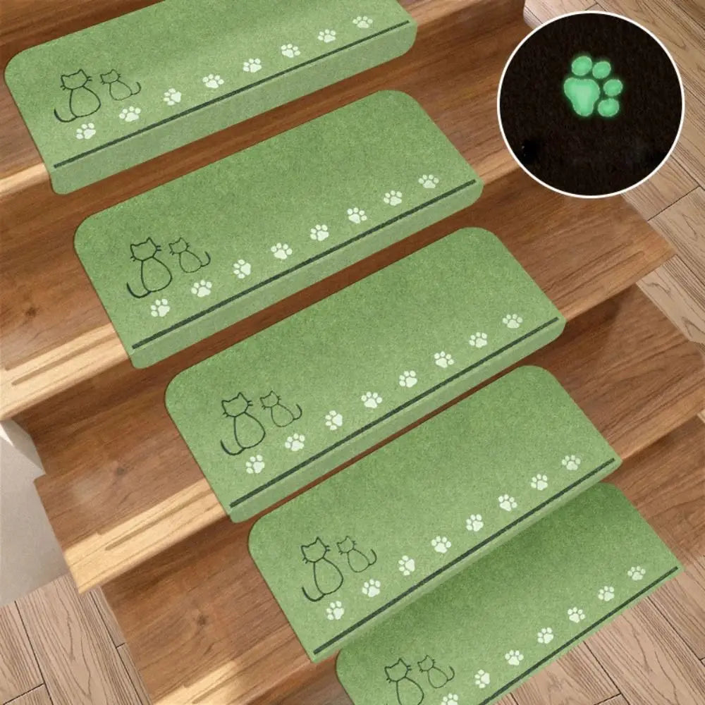 tapis marches escalier chat motif vert marron mignon décoration maison durable