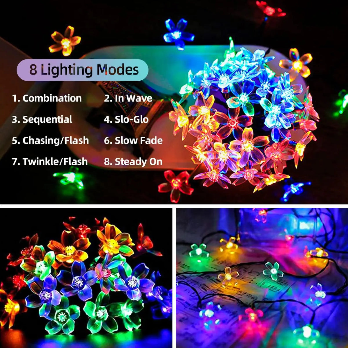 guirlande lumineuse fleurs multicolore moderne extérieure halloween noël décoration jardin camping led solaire
