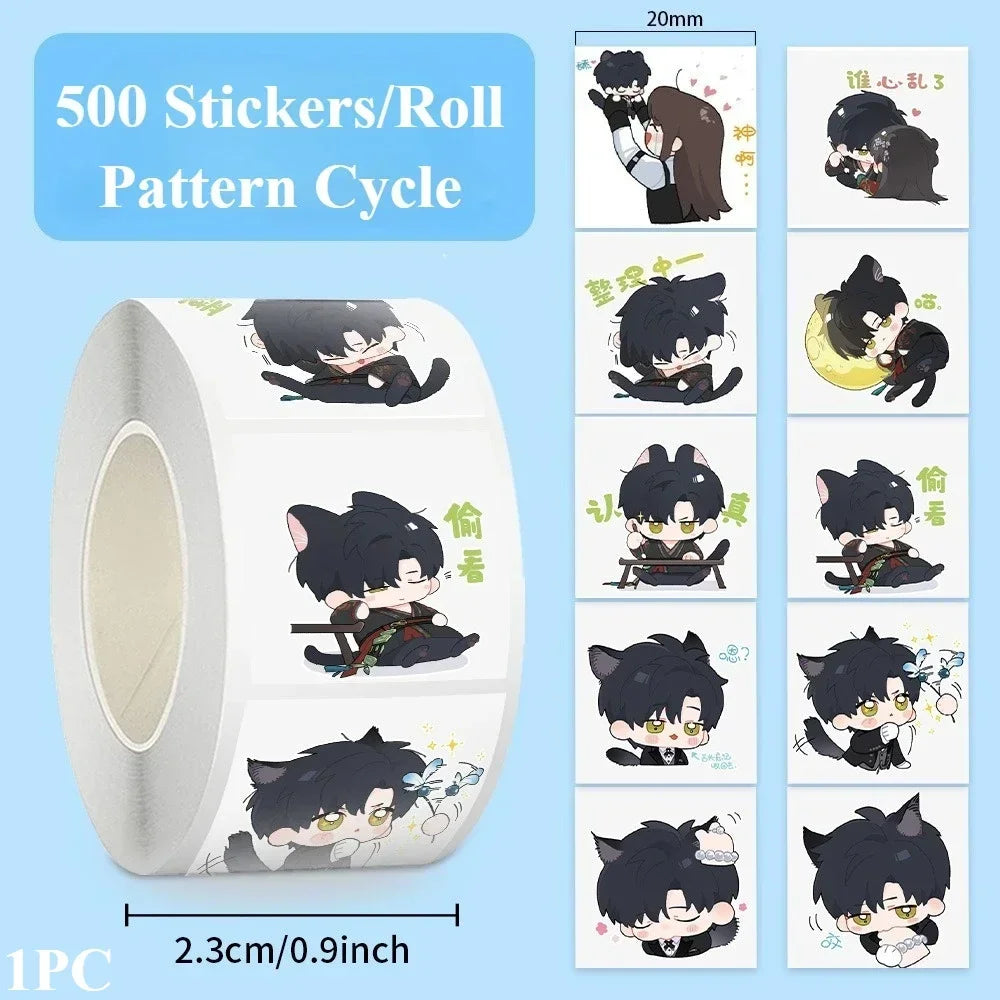 sticker autocollant cartoon personnages mignons motifs colorés 500 pièces rouleau scrapbooking journal intime carnet
