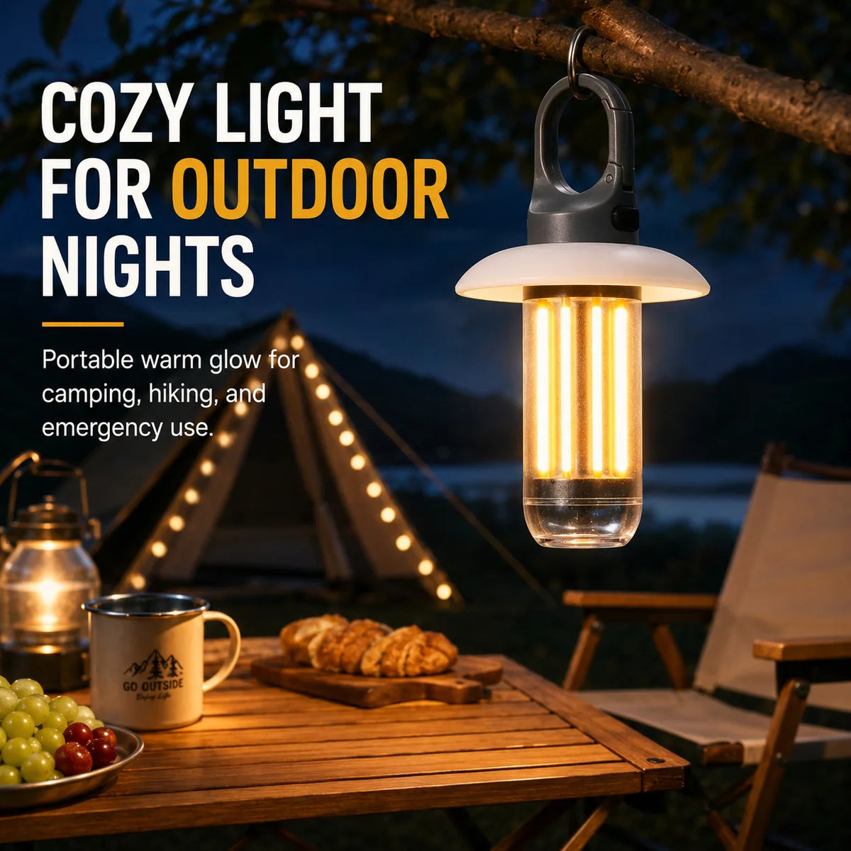 lanterne camping rechargeable transparente moderne gris jaune doré modes étanche crochet intégré