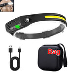 lampe frontale rechargeable led noir jaune usb camping pêche randonnée ceinture ajustable modérne pratique