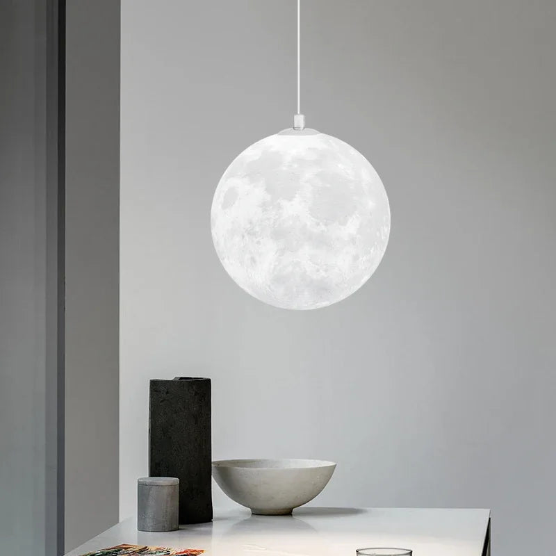 Suspension lumineuse moderne imprimée lunaire blanc beige tringle led 220v