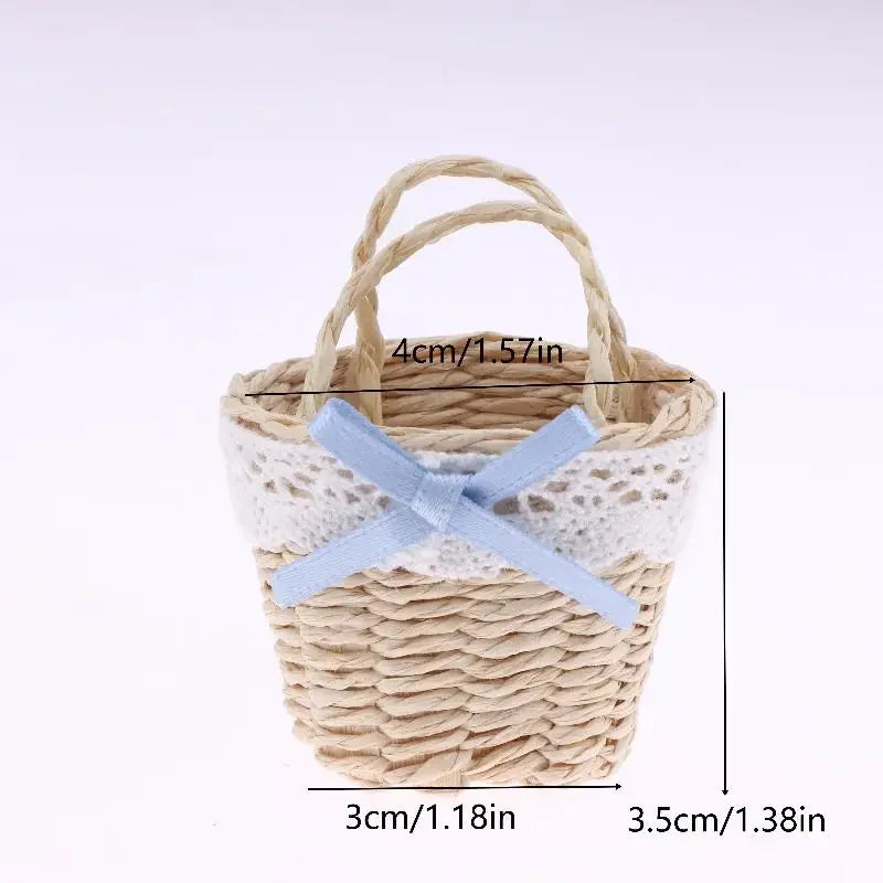 panier rotin tissé rubans dentelle rustique vintage décoration enfant jouet maison poupée