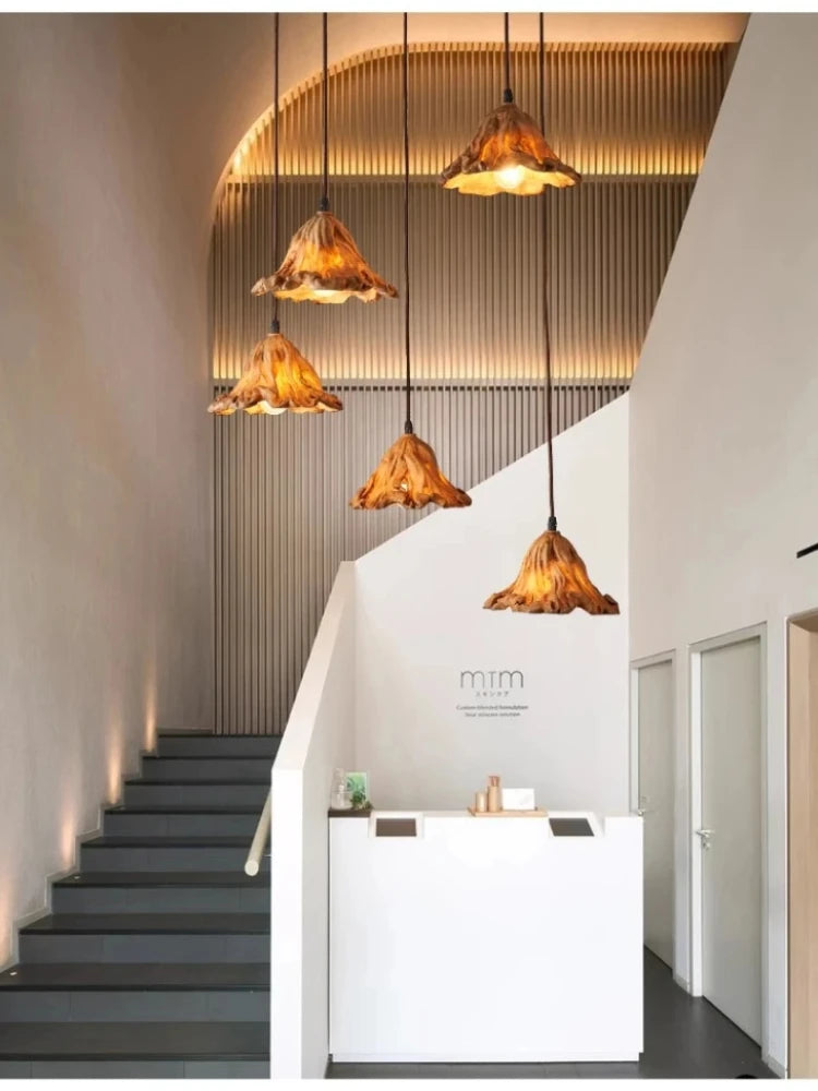 suspension lumineuse marron clair moderne résine cuisine salon restaurant chambre
