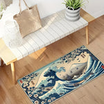tapis bleu beige illustration vague art japonais traditionnel anti dérapant intérieurextérieur
