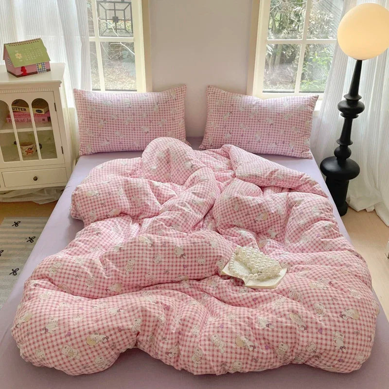 parure lit enfant fille housse couette fleurs coton doux pièces rose
