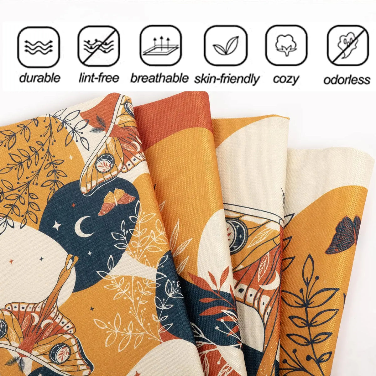 taies d'oreiller lin imprimées papillons lunes feuilles moderne 18x18 beige marron bleu orange