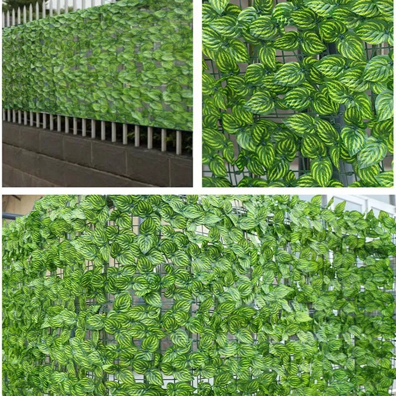 rideau végétal vert clair vert foncé feuilles artificielles clips fixation naturel extérieur jardin balcon