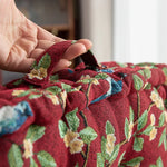 coussin siège carré coton imprimé floral oiseaux rouge vert marron traditionnel