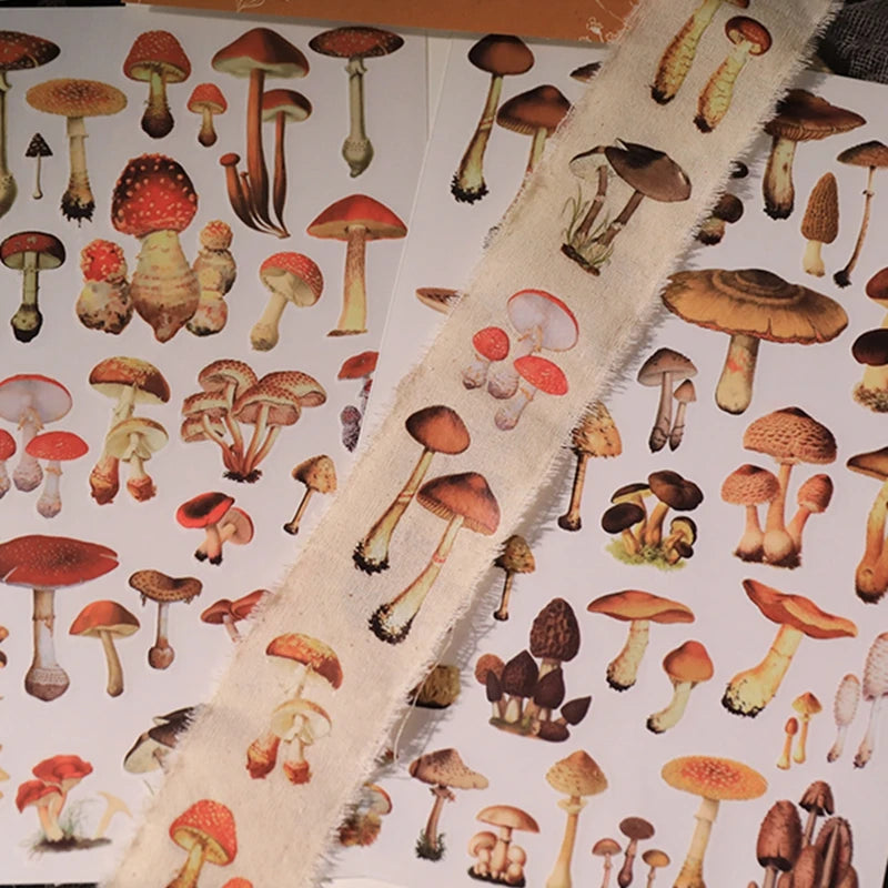 autocollants champignons vintage rouges beiges marrons scrapbooking craft diy stickers opaques