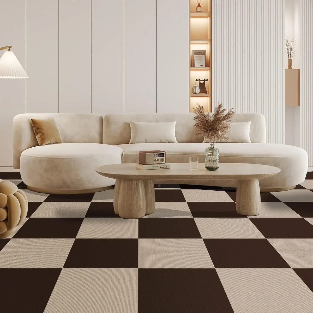 tapis auto adhésif carreaux géométriques moderne noir gris clair sol intérieur 30x30cm pack 40