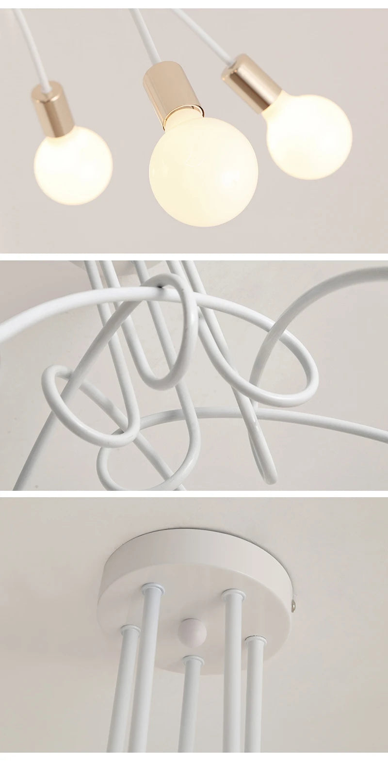 suspension lumineuse moderne noir doré ampoules blanches structure spirale fixation câbles métallique