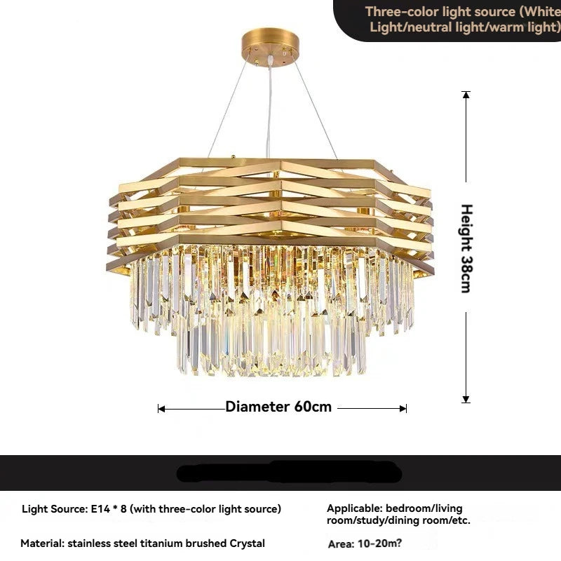 suspension lumineuse moderne dorée cristal transparent rayures horizontales led 3000k 4000k 6000k