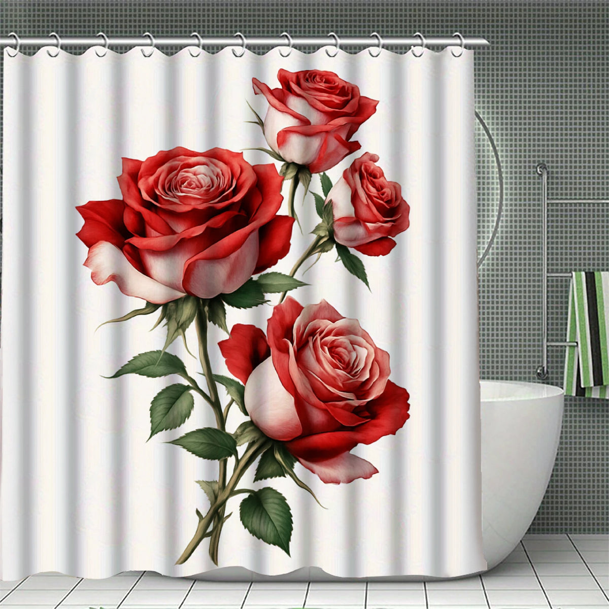rideau douche floral rose rouge orange blanc motifs floraux décoratifs opaques variable