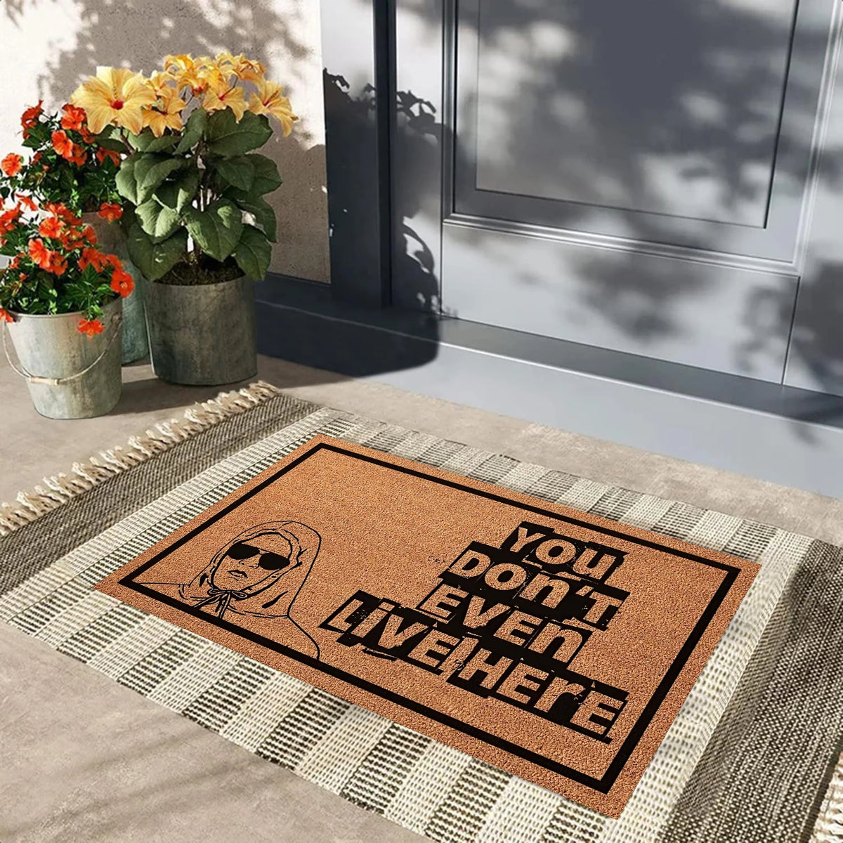 tapis d'entrée marron noir antidérapant résistant antibactéries moderne texture naturelle graphique 60x40cm
