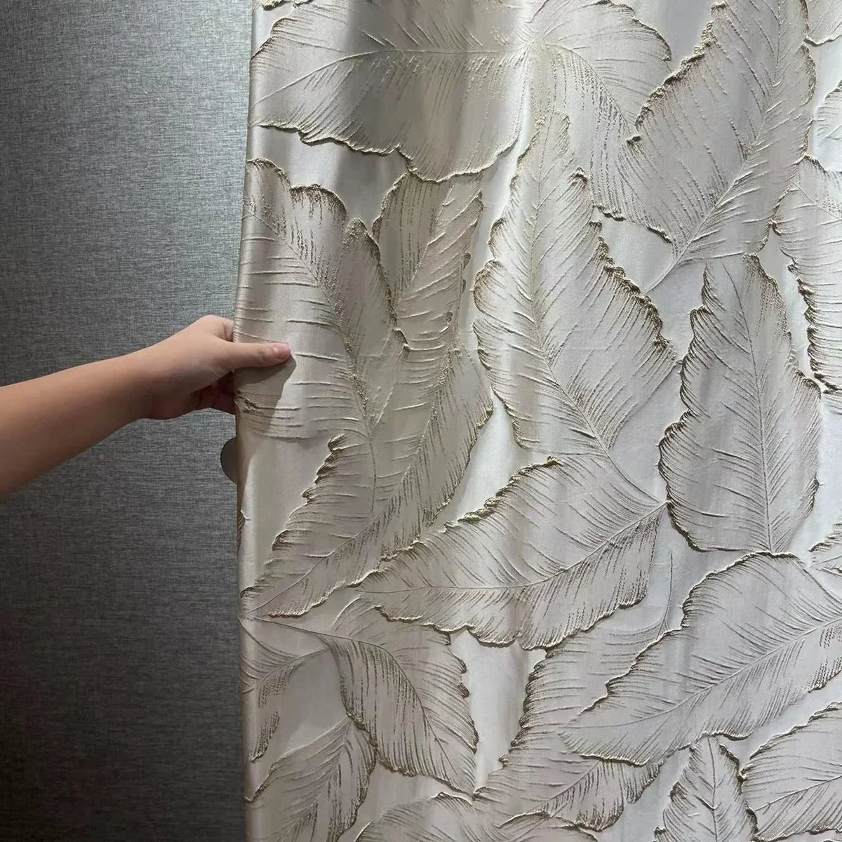 rideau polyester beige feuilles dorées classique opacité maison hospitalité océan