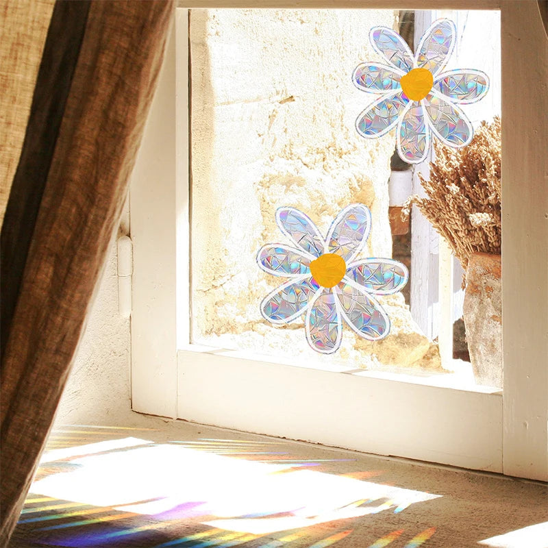 décoration fenêtre stickers fleurs pissenlit effet holographique adhésifs auto collants moderne nature lumière chambre