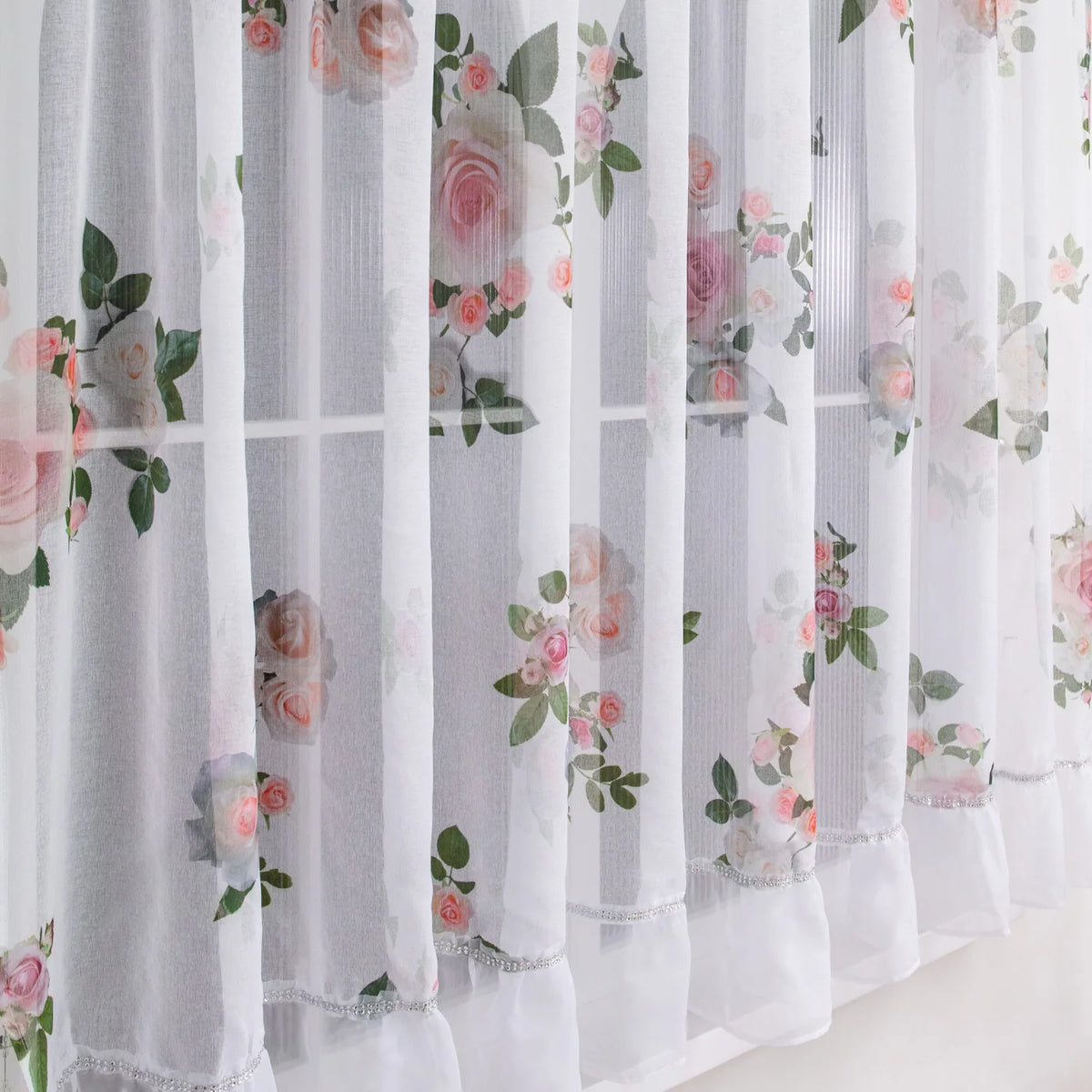 rideau floral transparent plissé romantique imprimé dentelle salon européen américain