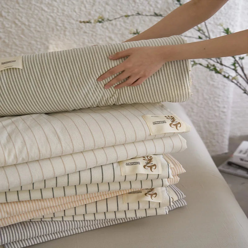 couette été coton 100% rayée beige verte simple nordique 150x200cm 200x230cm lavable