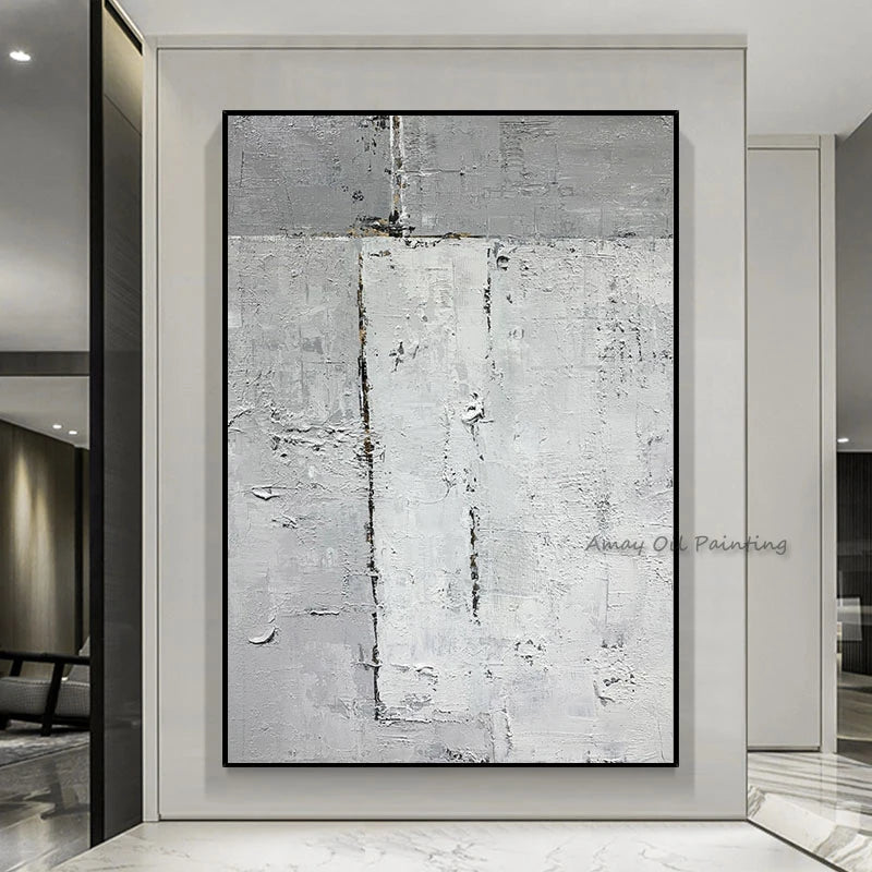 peinture abstraite contemporaine toile huile gris blanc texture grunge minimaliste sans cadre decoration interieur