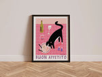 affiche imprimée chat noir blanc illustration fleur cadre doré salle manger cuisine 30x40cm