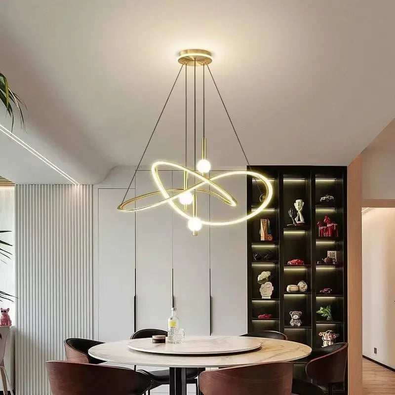 suspension lumineuse moderne or noir câbles suspendus ampoules led globes lumineux anneaux lumineux éléments