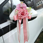 décorations florales voiture mariage roses orchidées rubans satinés rétroviseur bleu rose rouge blanc