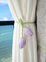 rubans fixation rideaux fleurs tulipes moderne vert clair rose pâle bleu violet décoratif