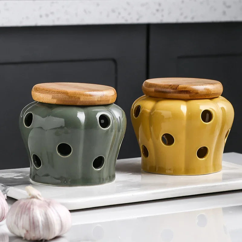 pots stockage ail céramique texturé forme cactus moderne bouchon bois trou