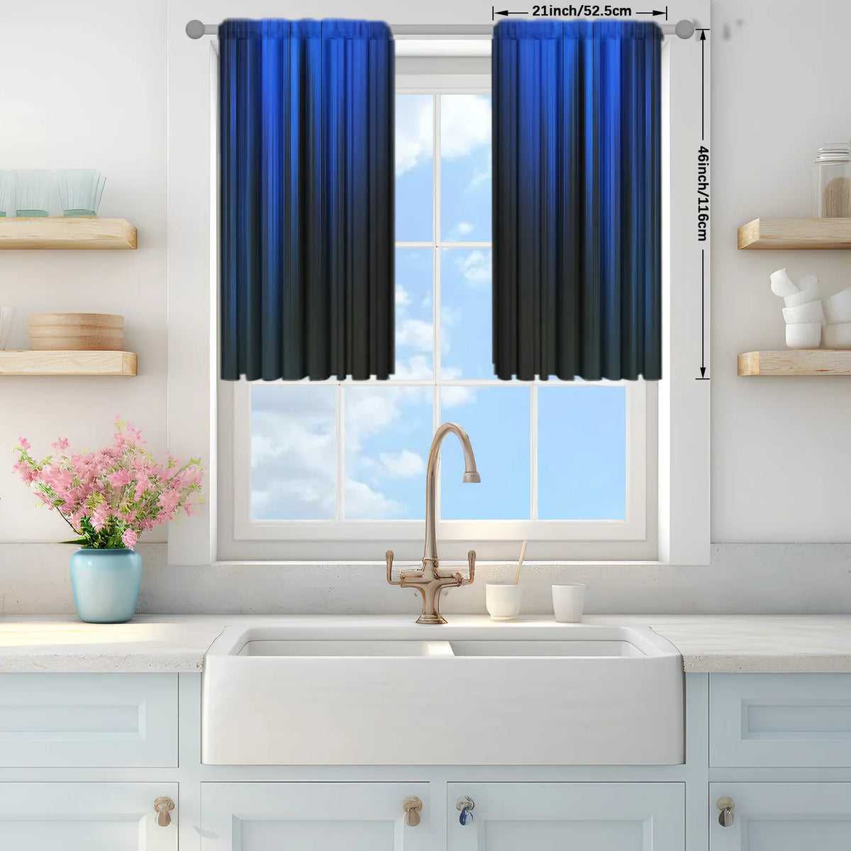 rideaux imprimés rayures bleu marine noir opaques modernes anneaux métalliques 107cmX160cm 2pcs Polyester