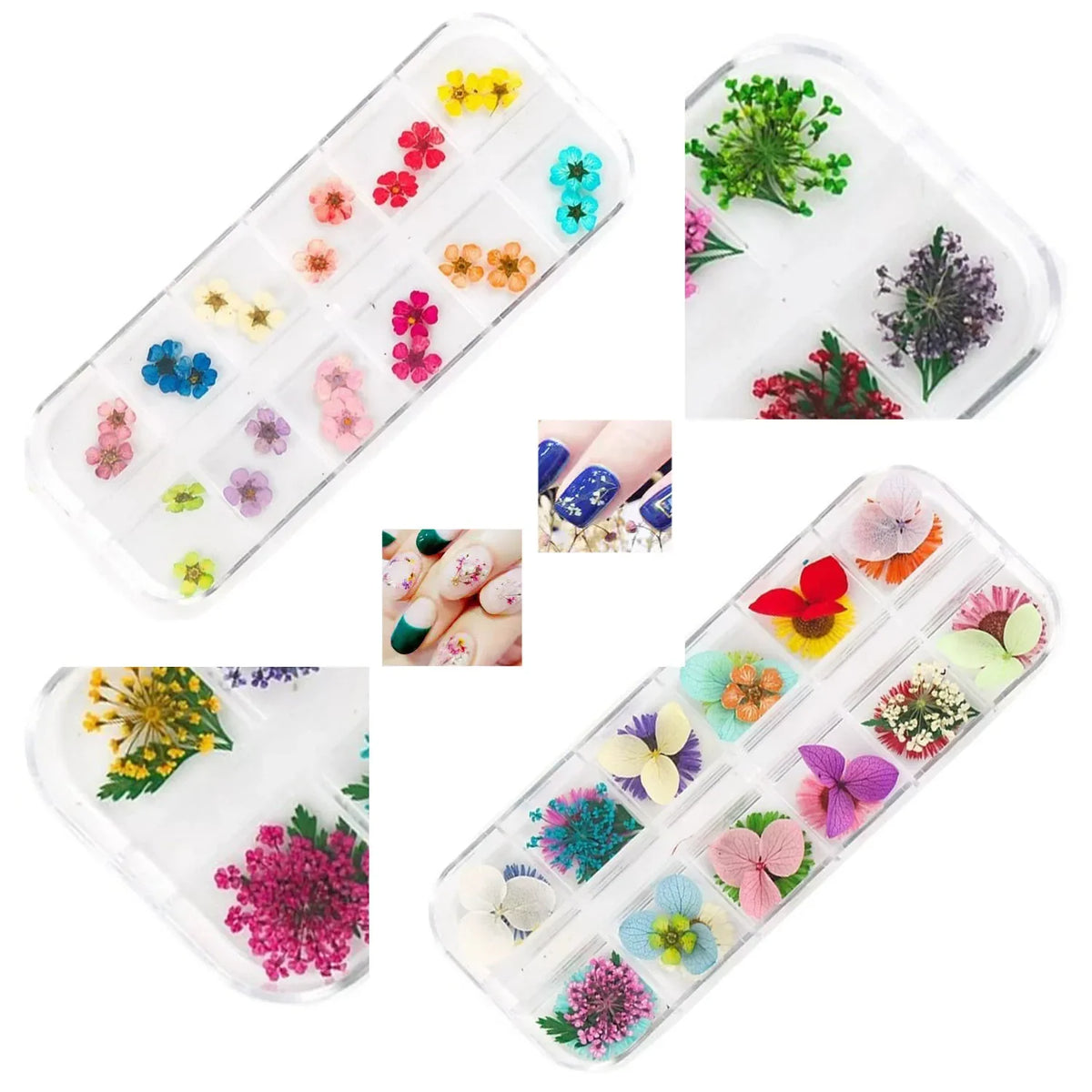 paillettes fleurs séchées multicolores kit artisanal decoration nail art bricolage decalcomanie ongles naturel floral