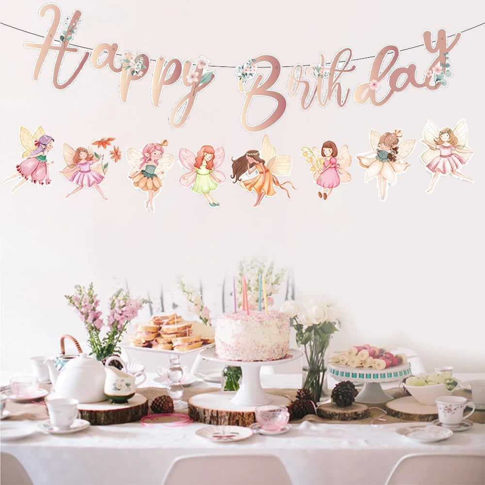 ensembles guirlandes fête multicolores fées fleurs lettres Happy Birthday motifs floraux occasion anniversaire enfants