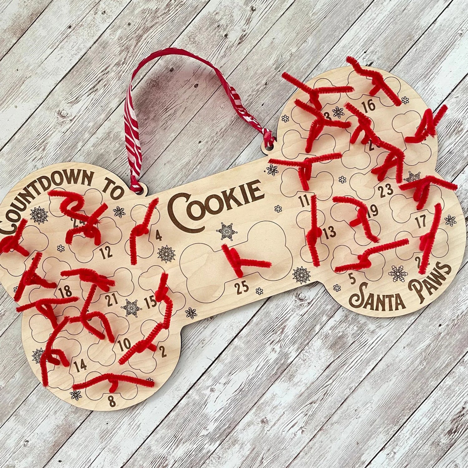 Décoration de Noël chien forme os en bois