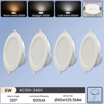 spots led encastrables blancs modernes 120° clips fixation 100lm/w 10w 24w 2.5c 8c