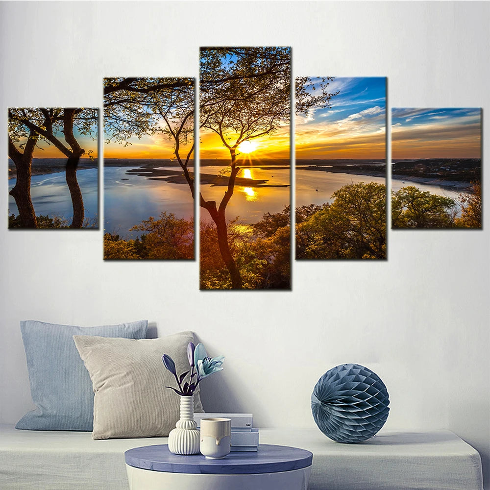 paysage coucher soleil lac tableaux modernes multi images toile sans cadre horizontalDecorationIntérieureModerne