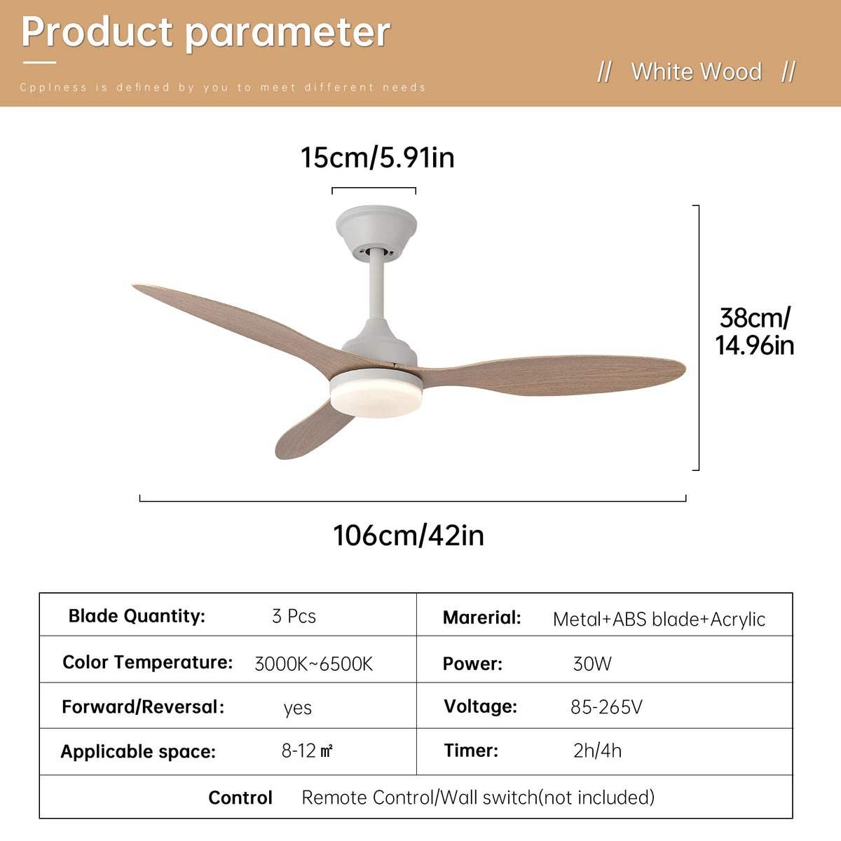ventilateur led lumière télécommande blanc noir marron moderne traditionnelintérieurextérieur