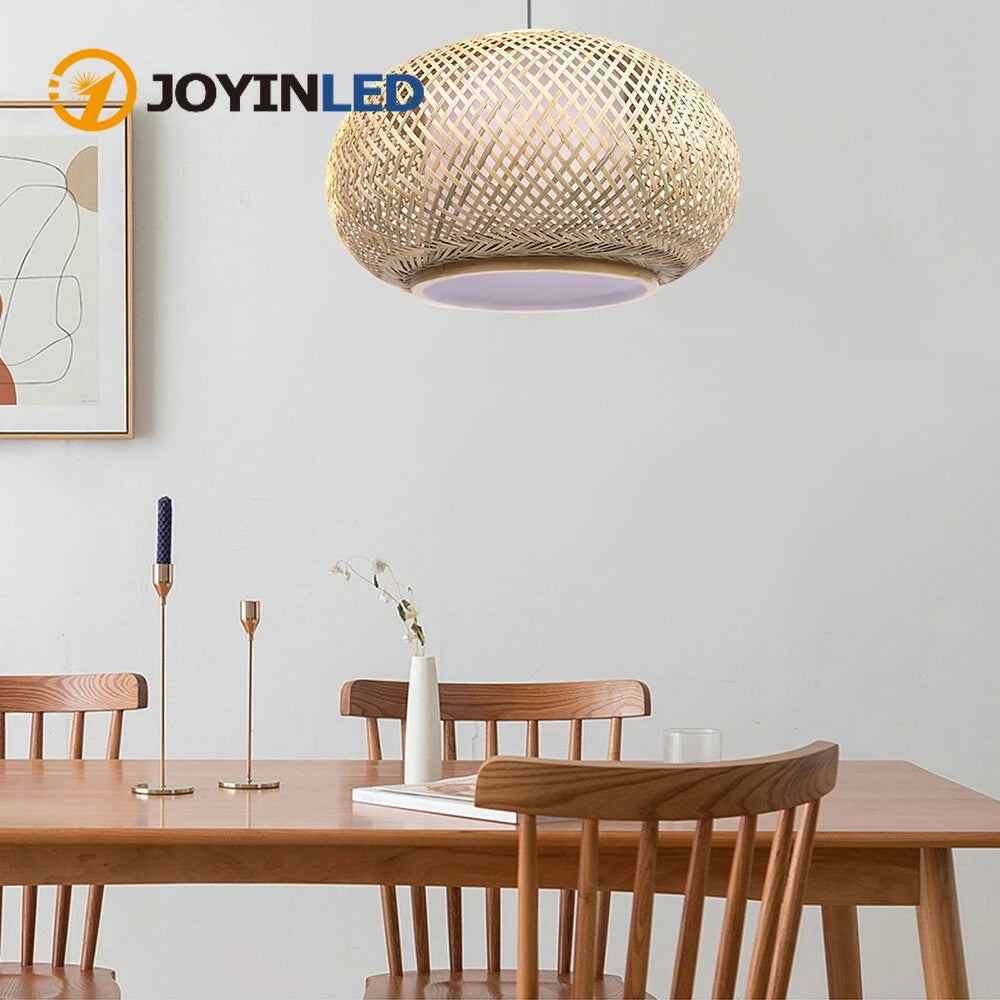 suspension lumineuse moderne bambou naturel 40cm 50cm 60cm beige opacité tissée rustique