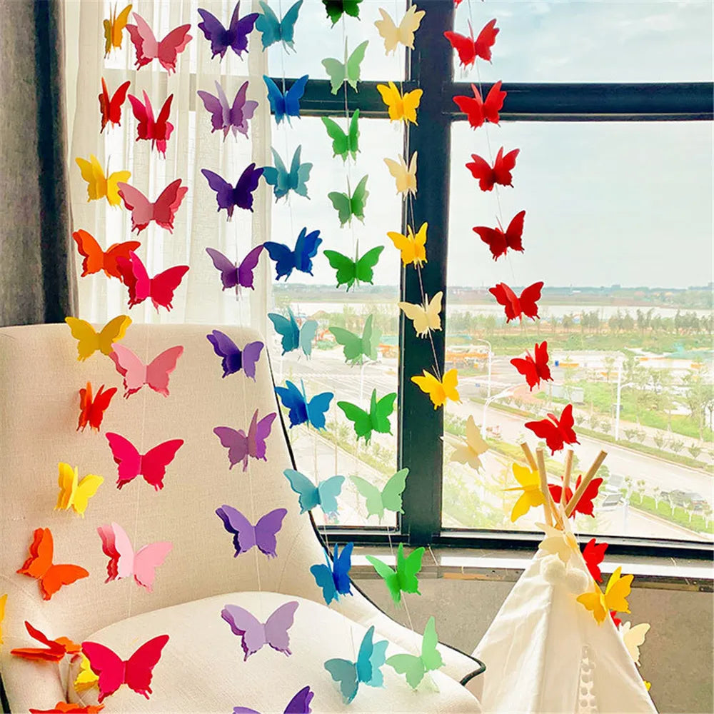 guirlande papillons papier couleurs violet bleu orange rose vert guirlande festive enfantine bohème structure