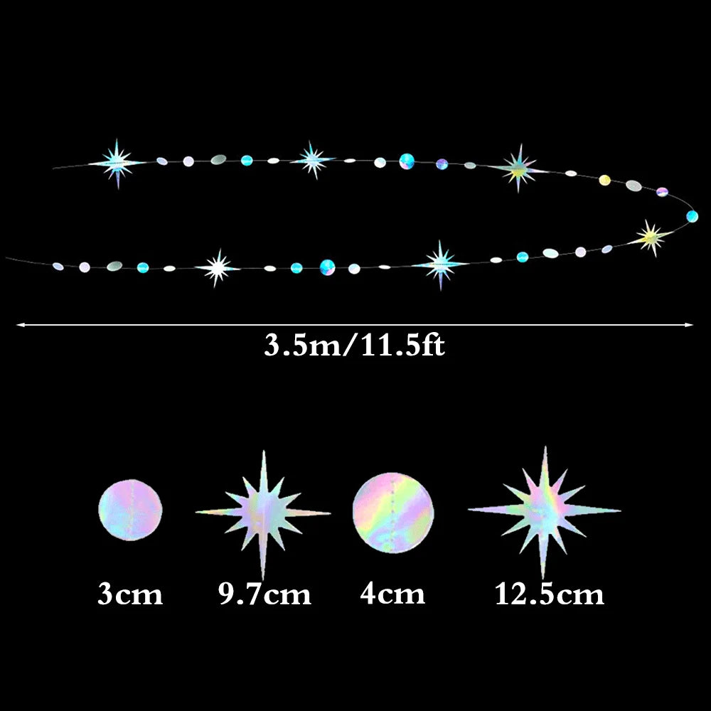 guirlande décorative festif étoiles lunes cercles iridescent mariage anniversaire eid mubarak holographique brillant