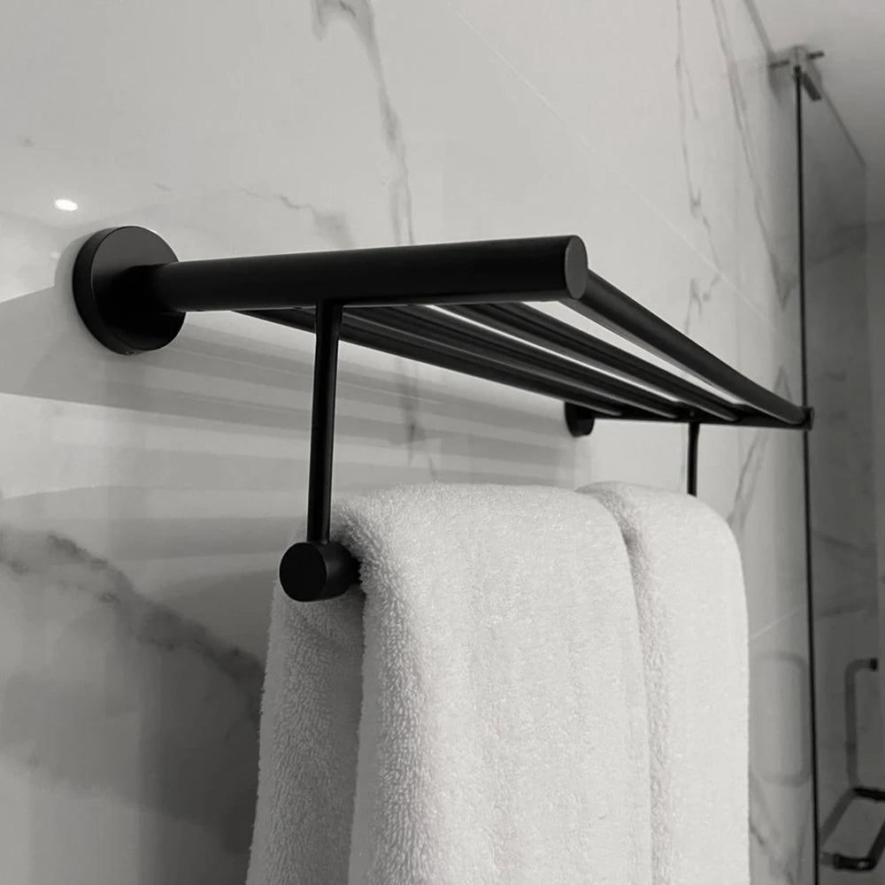 porte serviettes mural acier inoxydable noir mat lisse moderne salle bain double rangée