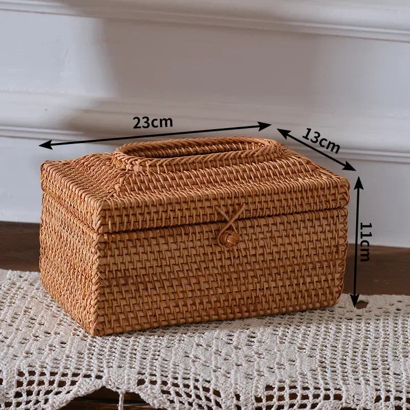 boîtes mouchoirs tissu tressé rustique marron clair boucle métallique rangement serviettes papiers toilette salle