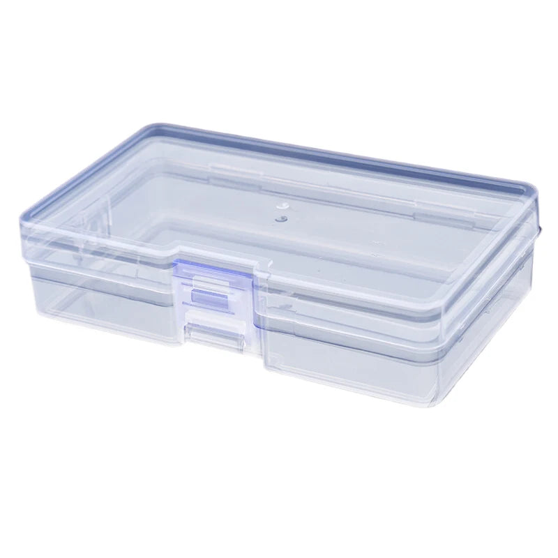 boîte rangement bijoux plastique transparente moderne pratique poignée bleue intérieure 14cm 8cm
